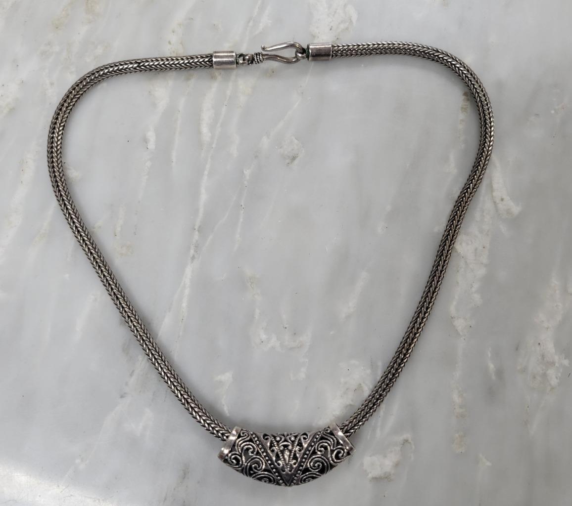 Sterling Silver Slider Pendant Wheat / Spiga Chain Necklace 47.3g ~ 15-C897
