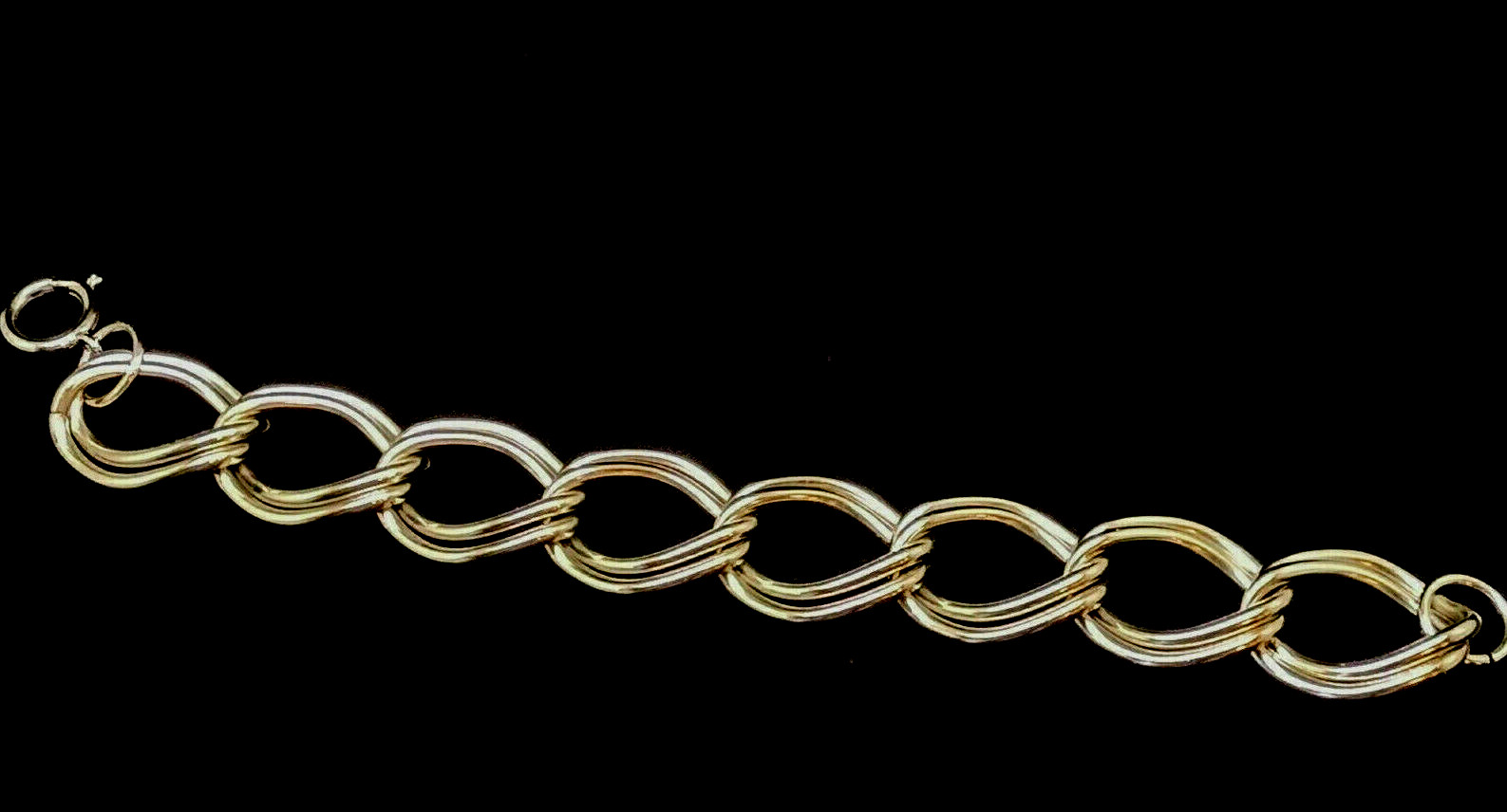 Silver Tone Bracelet Double Layer 7.5 in Rolo Cable Chain Link Charm Chunky
