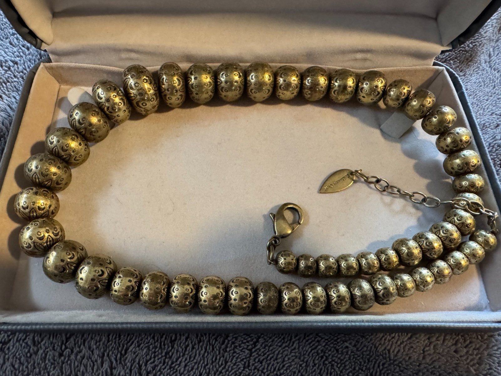Vintage Coldwater Creek Gold-Toned Metal Graduated Beads Strand Necklace w/ Case