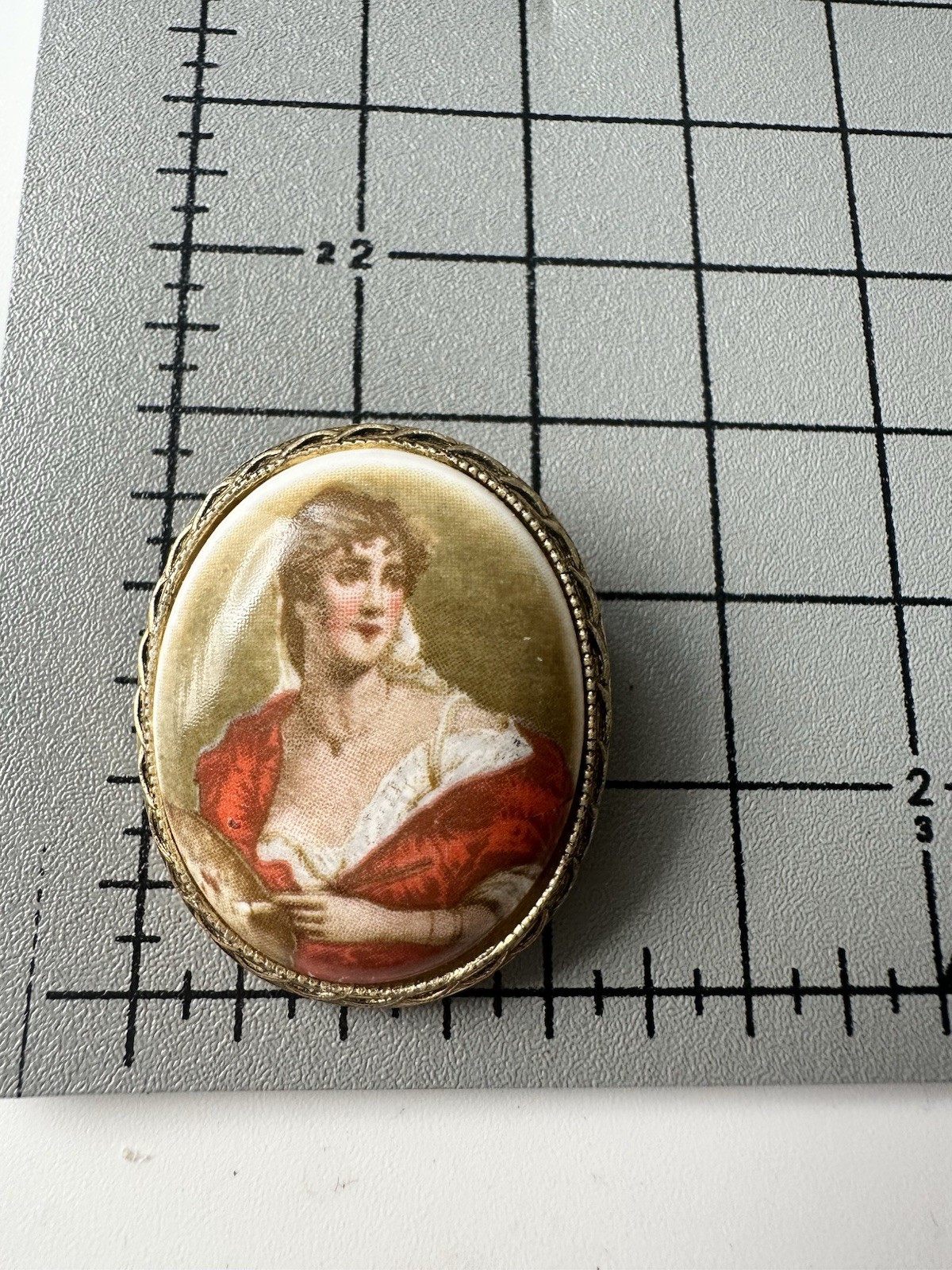 Vintage Hand Painted Portrait Of Lady Brooch Pin