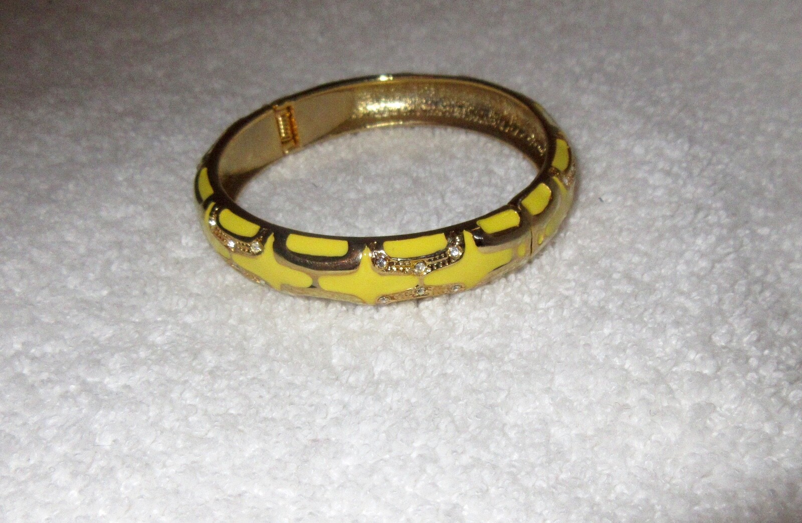 Yellow Enamel Crystal Accent Geo Bangle Bracelet Gold Tone or Plated –Superb!