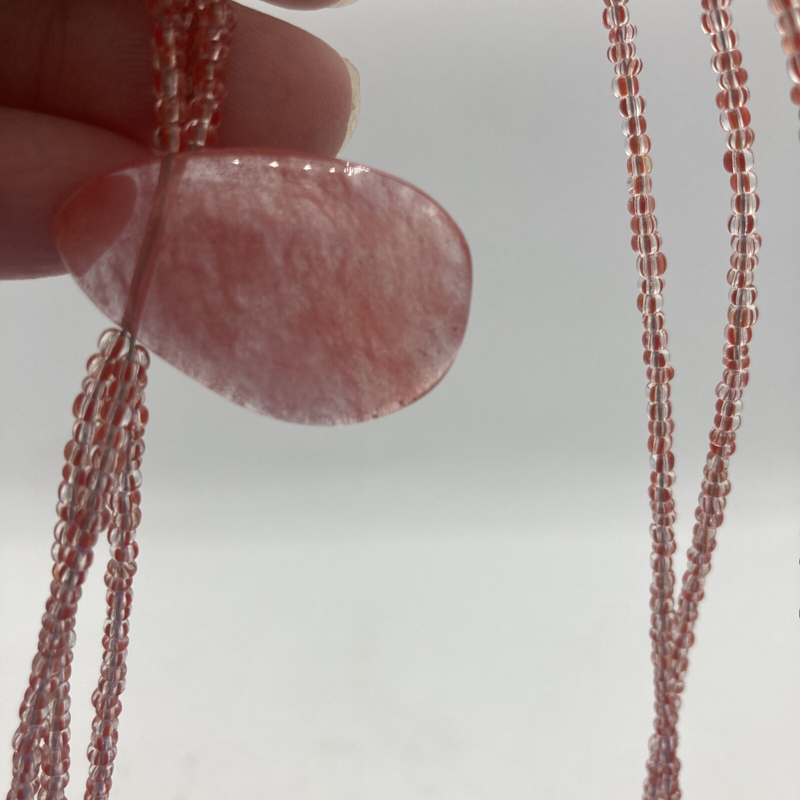 Vtg Rose Pink Glass Necklace Seed Beads 925 Silver Clasp Pendant 16” Love Beauty