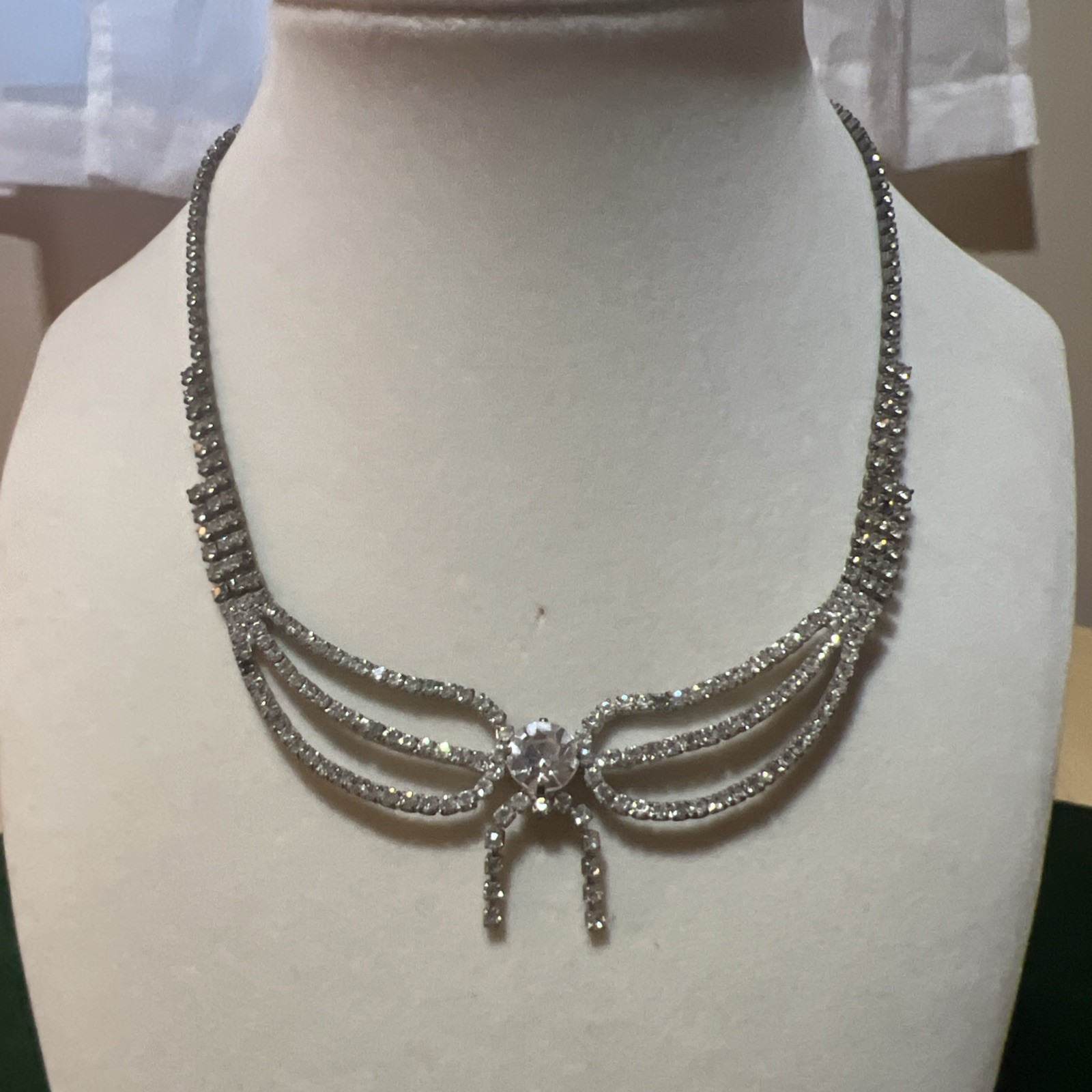 Vtg AB Rhinestone 15-17” Inch Choker Bib Tennis Necklace