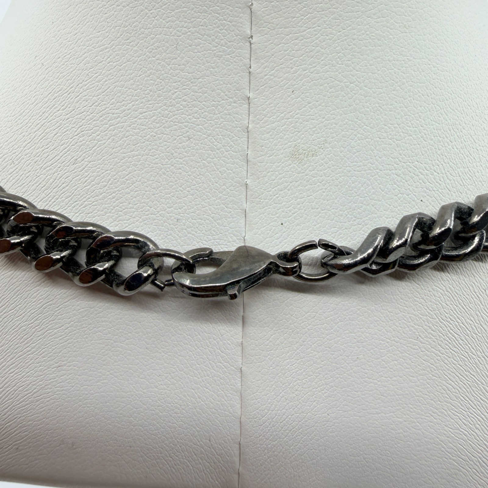 Vintage Gunmetal Tone Layered Necklace Multi Strand Chunky Curb Chain Rhinestone