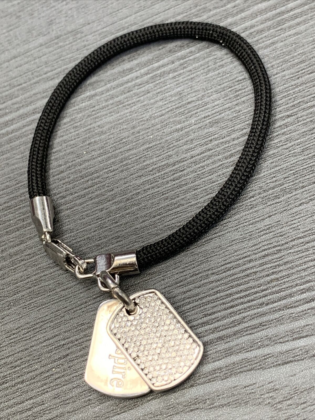 Vintage Stella Valle Warrior Micro Pave Charm Silver Tone Bracelet Black 7”