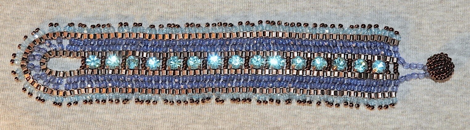 Vintage Beaded Bracelet Blue Purple and Copper Wrap
