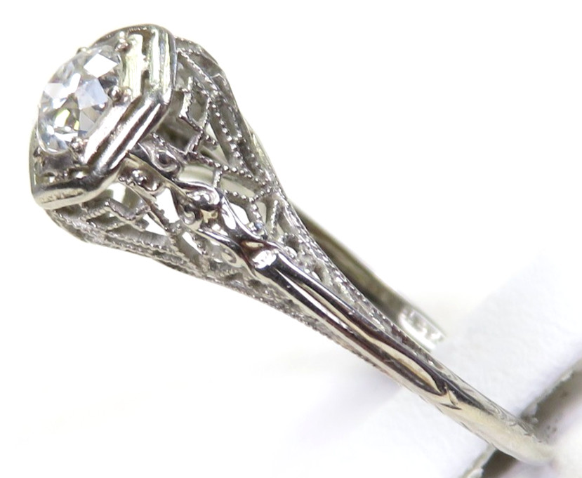 Antique Art Deco 1920’s Diamond 18KW Engagement Ring Size 6 UK-L1/2 EGL USA