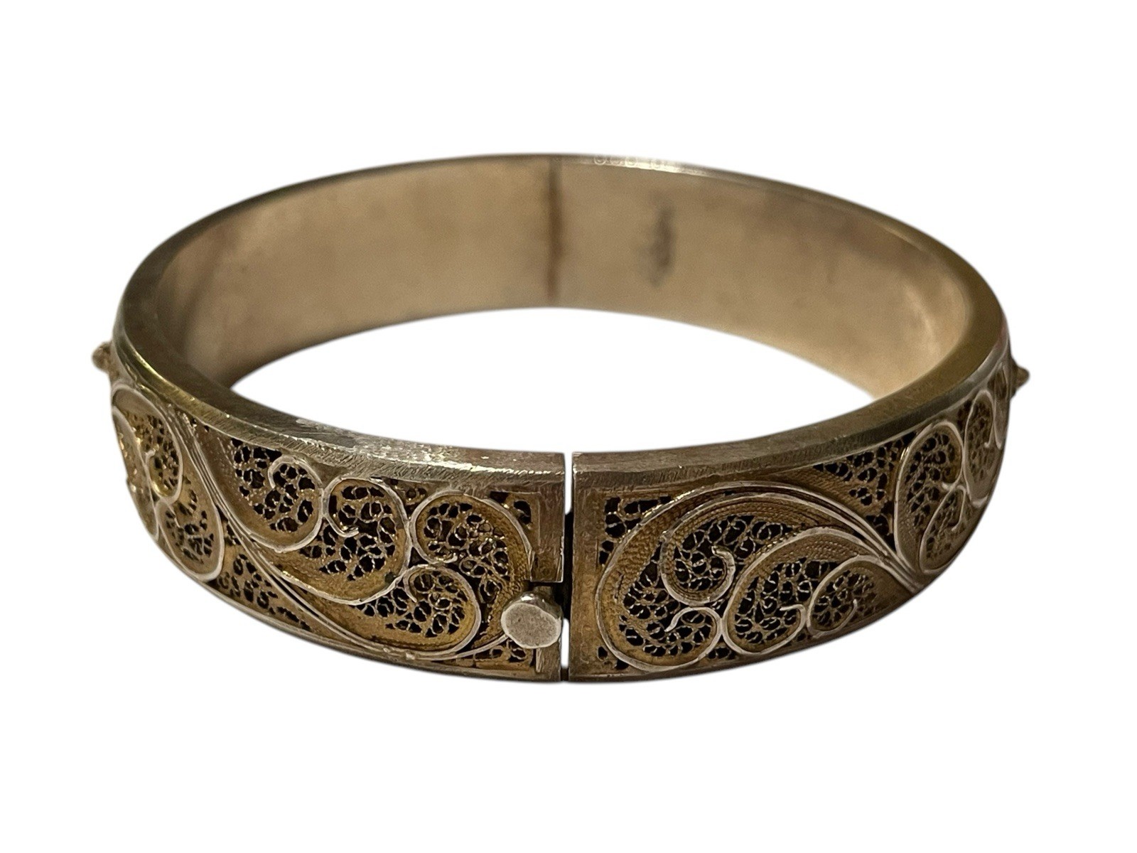 Beautiful Antique Cannetille Filigree Sterling Silver Cuff Bracelet