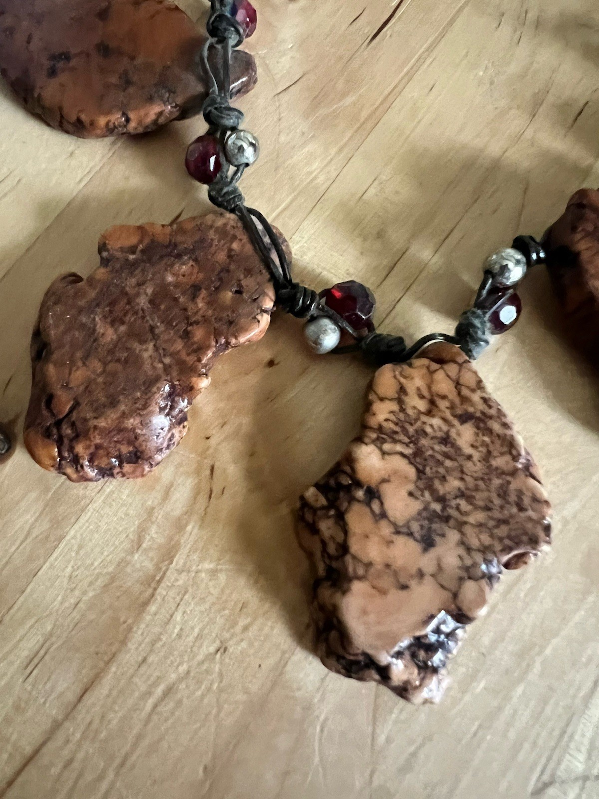 Brutalist Gemstone Necklace Chunky Slab Multi Charm Matching Earrings 18-21” Adj