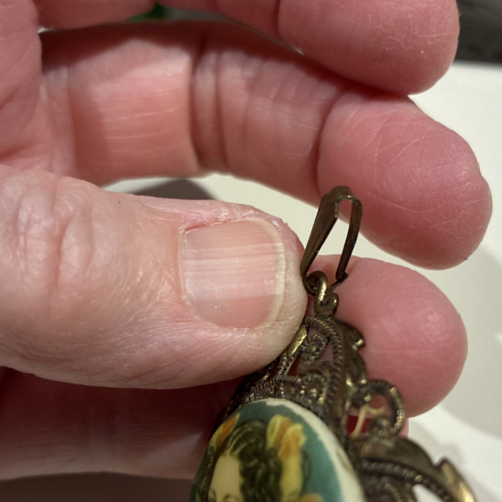 Vintage Brass Filigree Oval Portrait Pendant Gold Tone Art Beauty