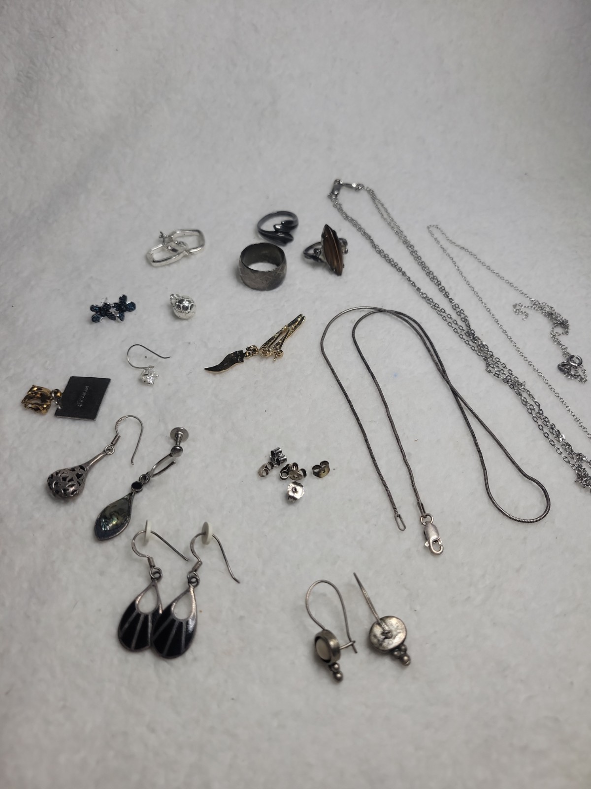 Lot Of Vintage Rings, Earrings, Chains Sterling 925 Italy Non Magnetic 44g