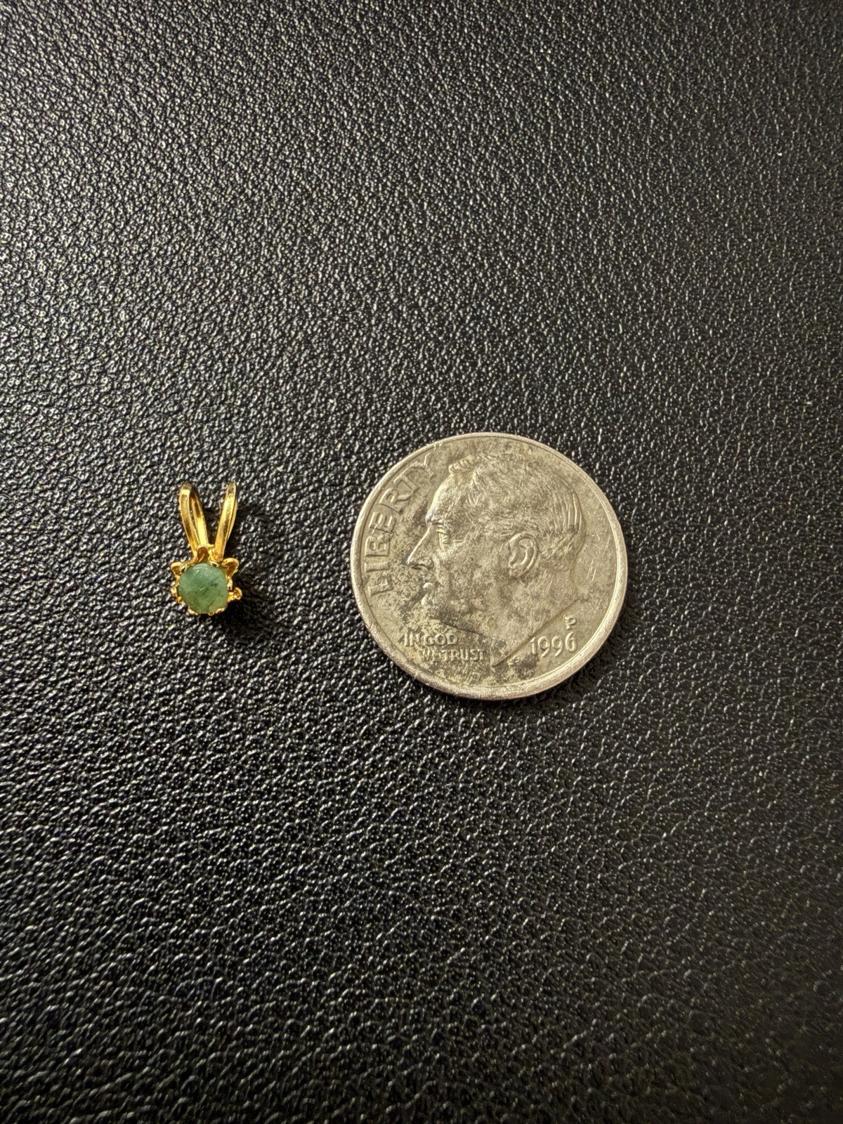 Vtg Dainty Birthstone Gold Plated May Emerald-Look Pendant w/ Prong Setting