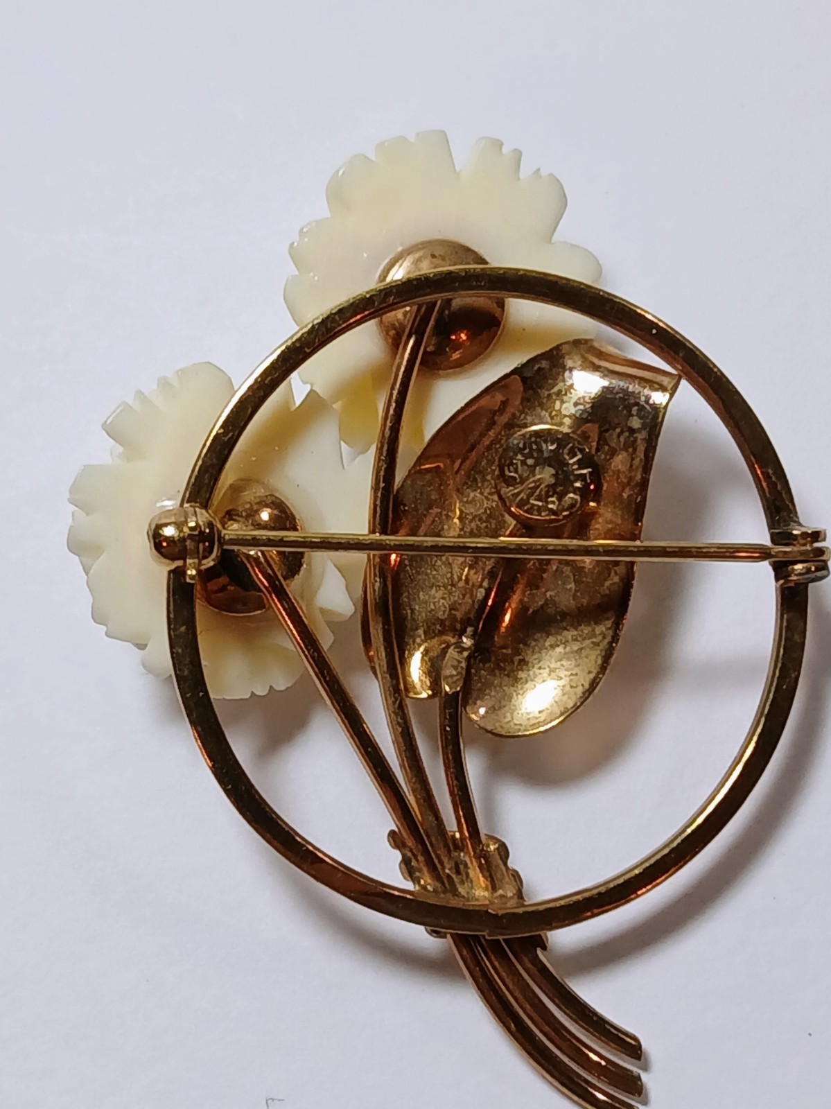 Vintage 1/20 12K Brooch Gold Filled Carved Rose Flower Leaf Pin Signed GF AC