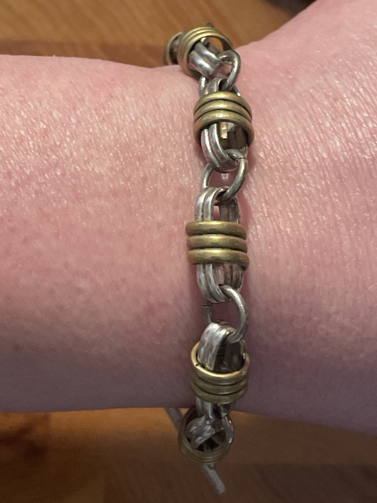 Vintage Sterling Silver 925 & Copper Wire Wrapped Chain Link Bracelet. 2 Tone