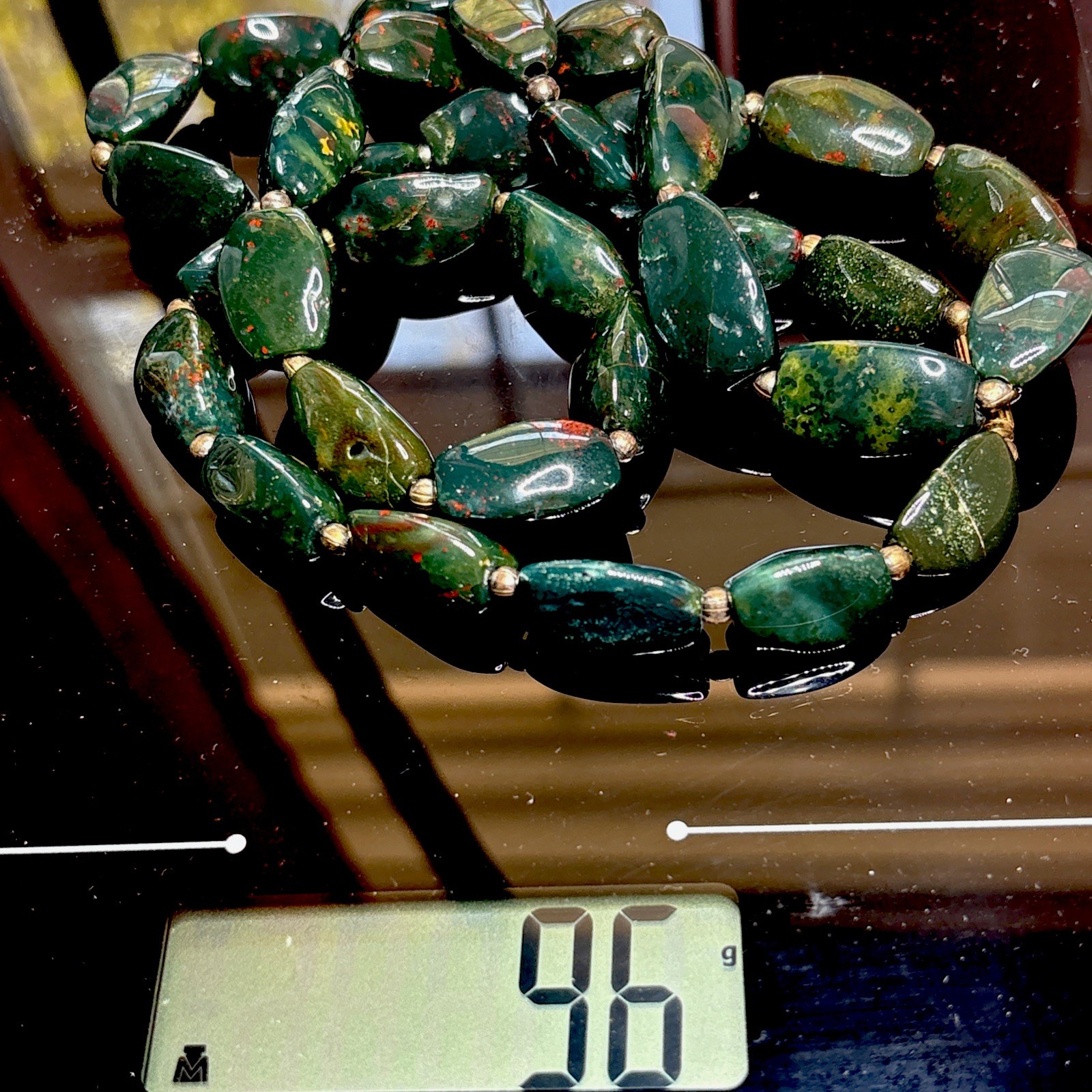 Vintage Magnificent 26’’Long BLOODSTONE Stone Bead Necklace