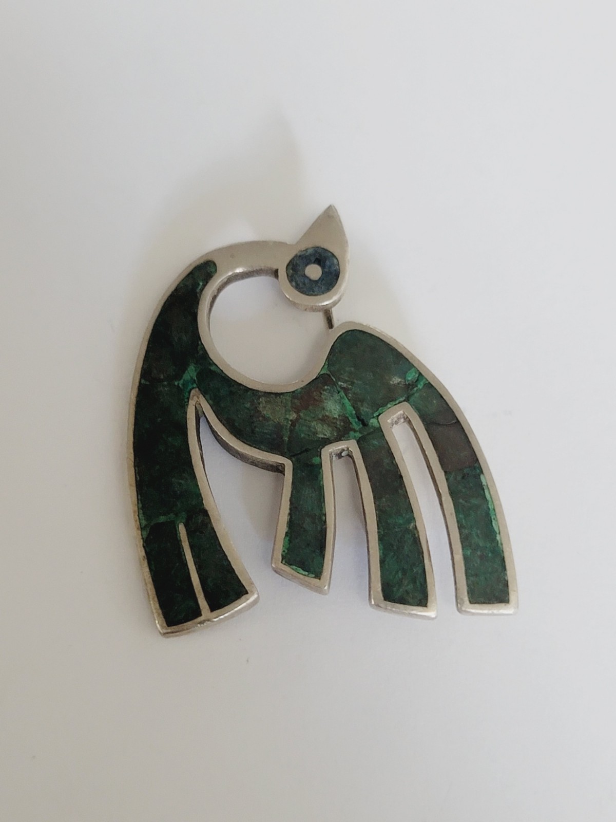 Los Castillo Mosaic Taxco Sterling Silver Bird Brooch