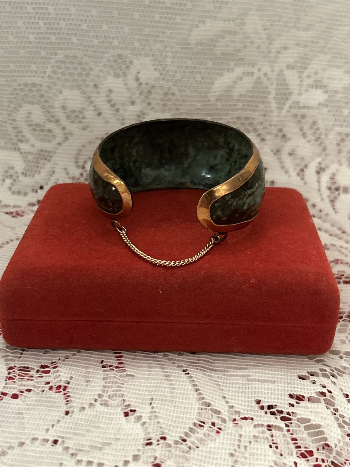 Vintage Copper & Enamel Story Cuff Bracelet With Birds~Safety Clasp