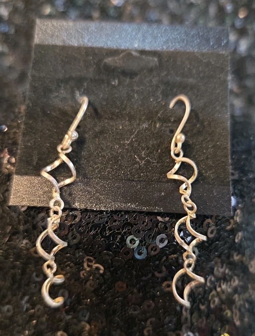 Vintage 925 Sterling Silver Dangle Earrings Pierced Hook Twist Woven 2″ Drop