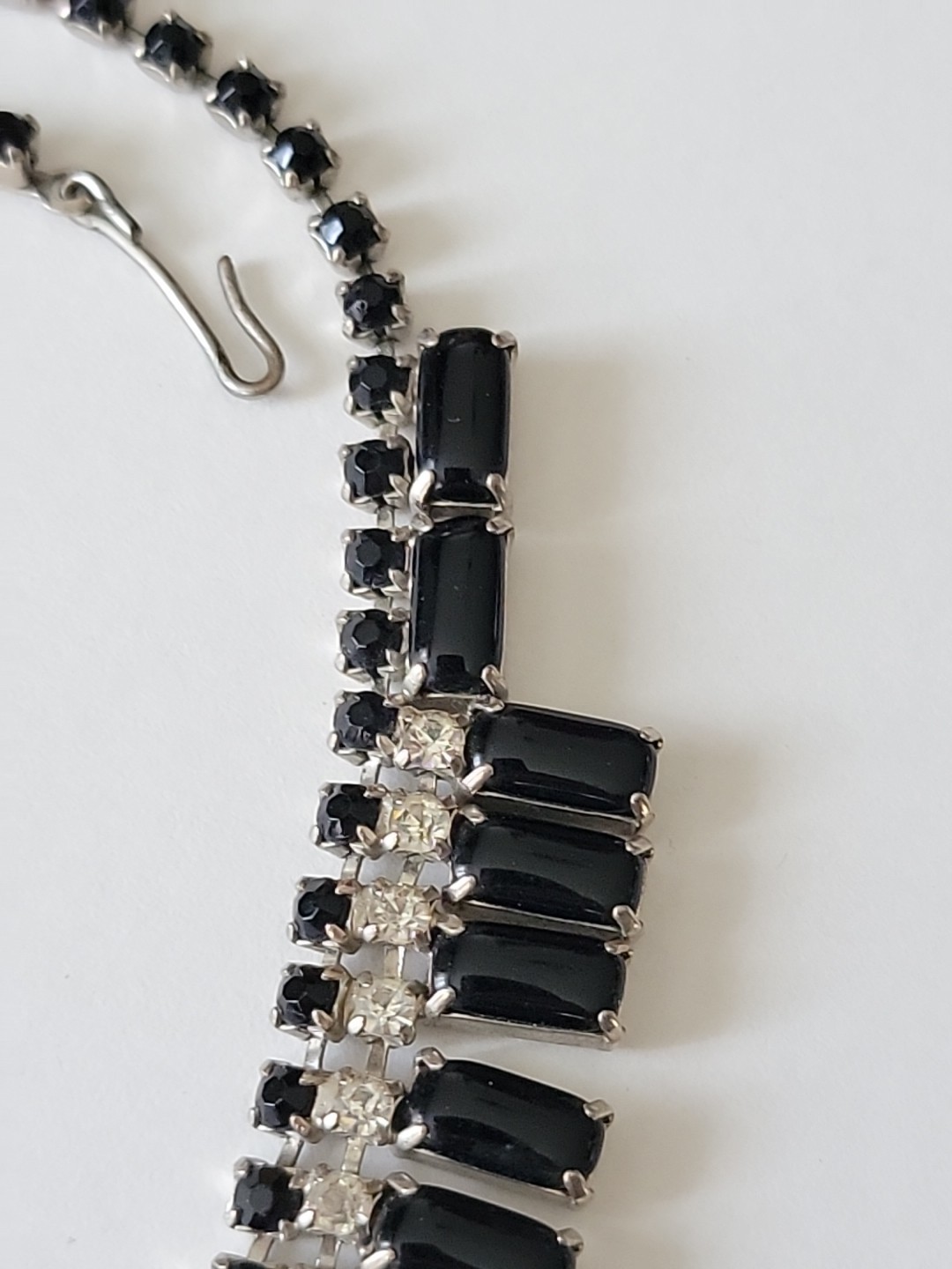 Vintage Juliana Style Black Clear Rhinestone Collar Necklace 13-15″L Read