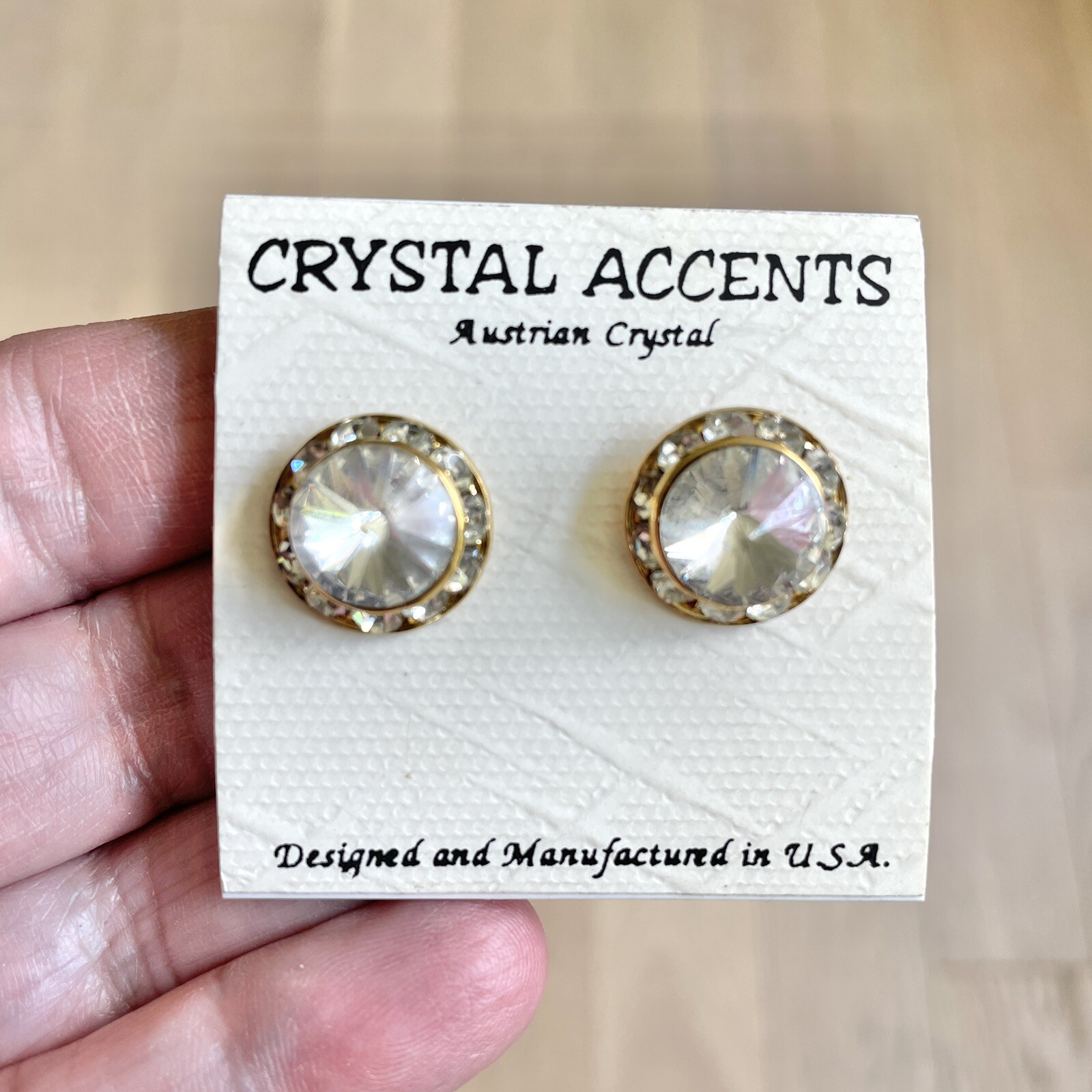 NOS Vintage Crystal Accents Post Earrings Austrian Crystal Gold Tone Made In USA