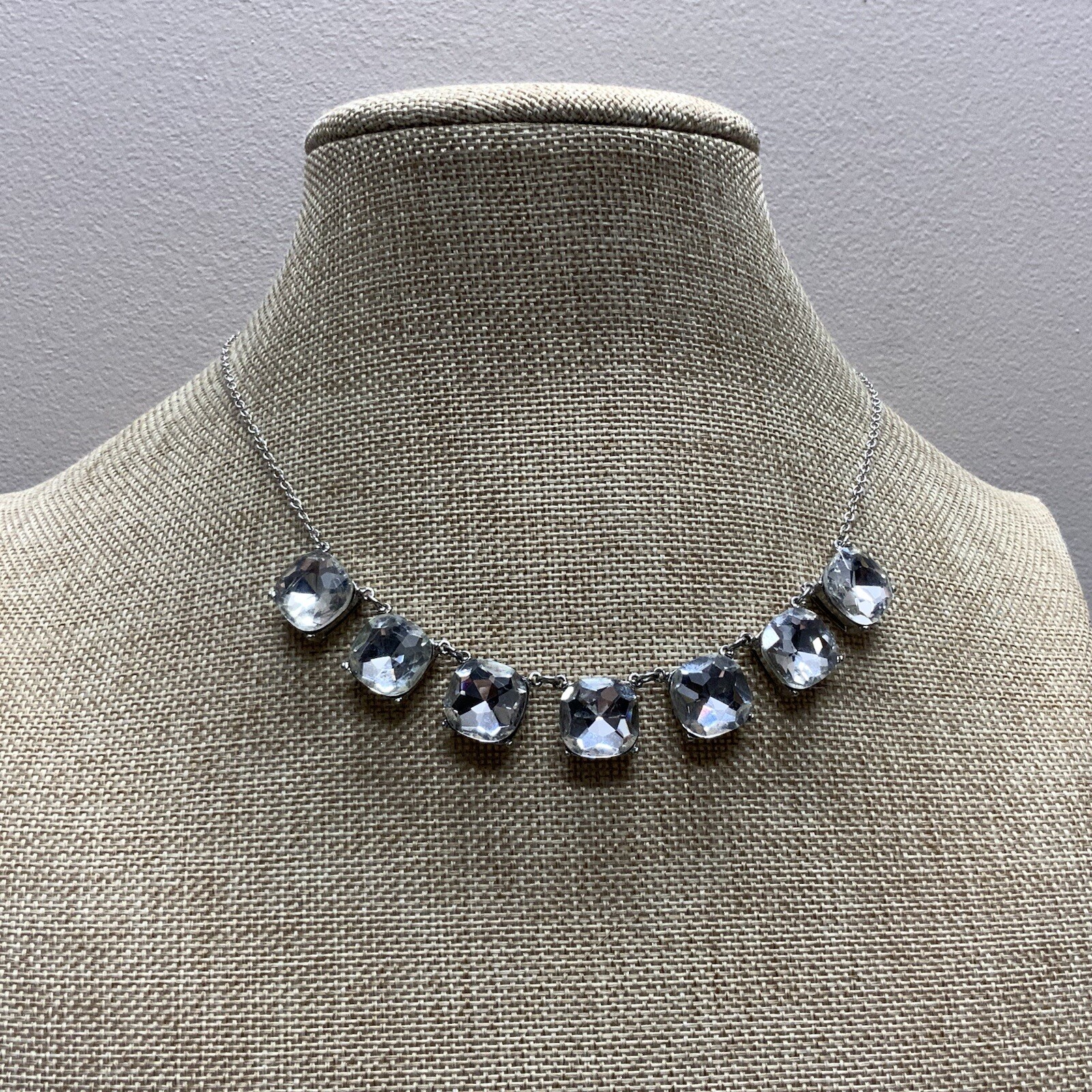 Vintage silver tone square link statement necklace with lobster claw clasp