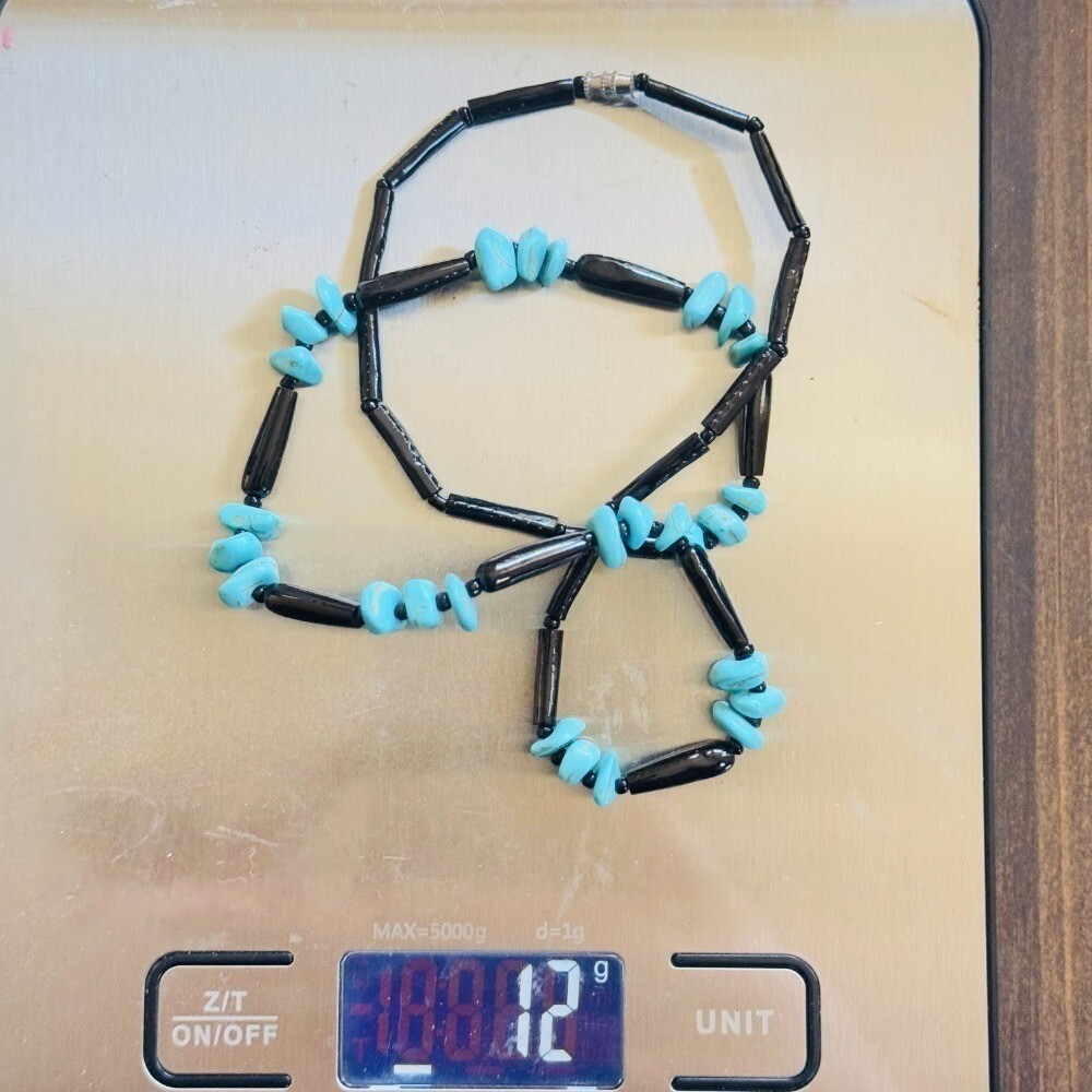 Black Coral VTG Necklace turquoise Beads Collar Natural Hawaii Souvenir 20″