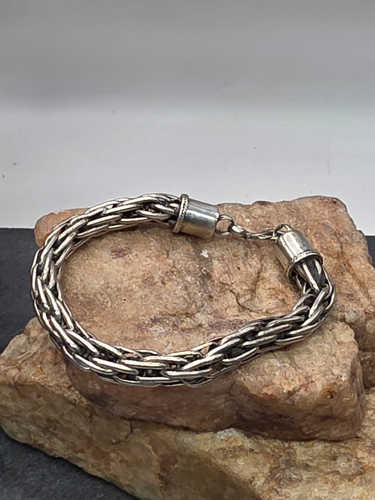 925 Sterling Silver Vintage Spiga/Wheat Link Heavy Bracelet 30.8g 8″ Solid!