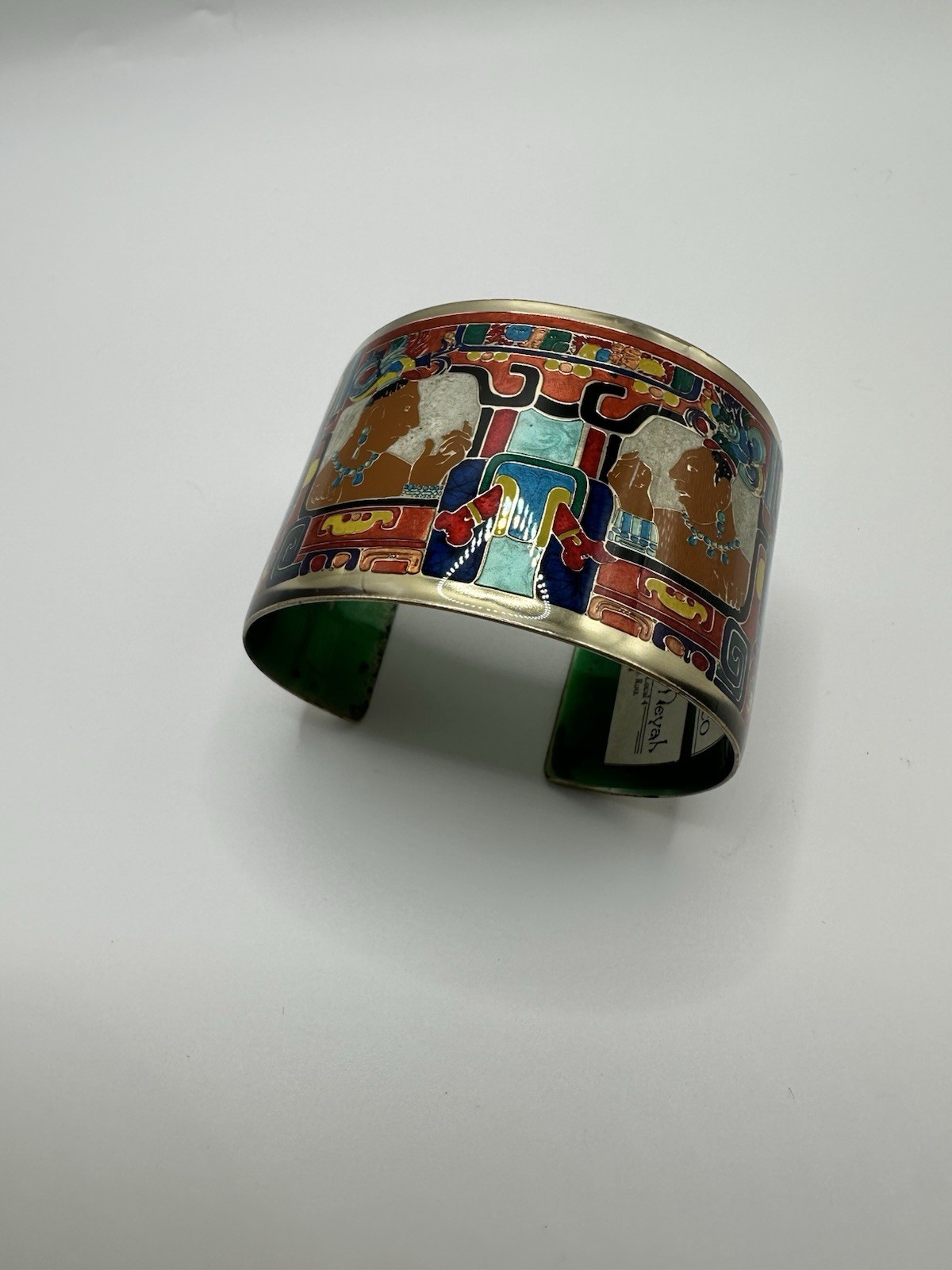 Fernandez Rodriguez Artisan Enamel Cuff Bracelet Vintage, Mayan Mexico
