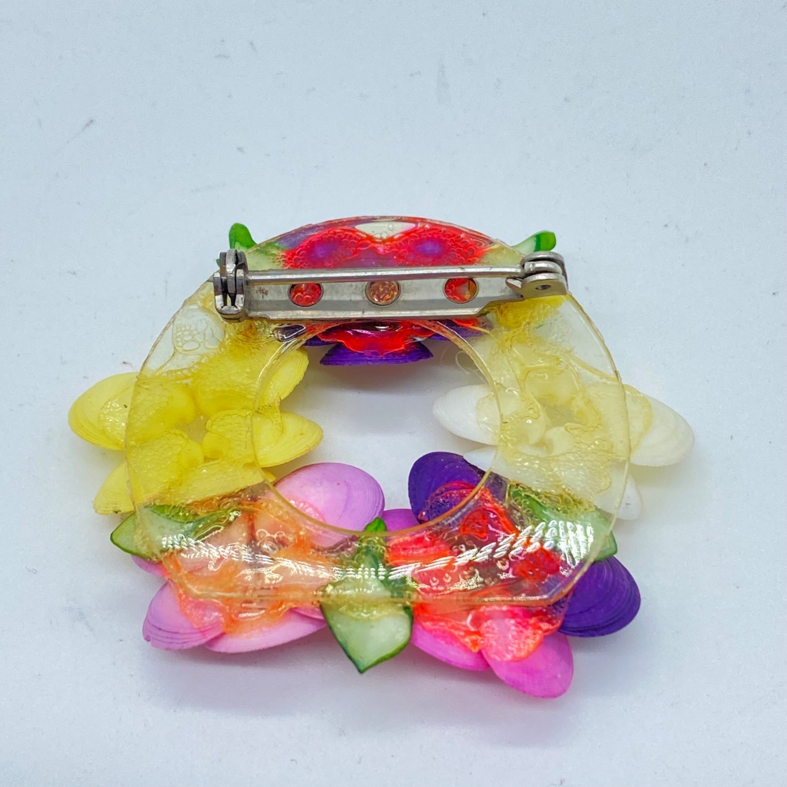 Vintage Shell Pansy Brooch Spring Multi Color Hand Painted Pastel