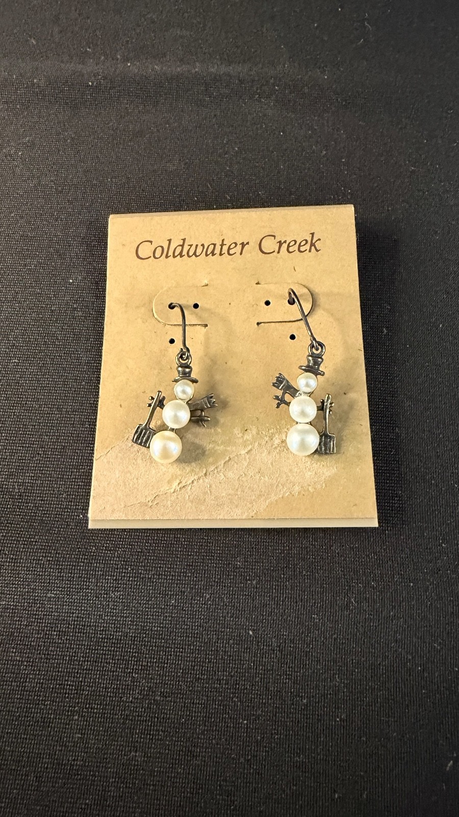Vintage Coldwater Creek Sterling & Pearl Snowman Earrings.
