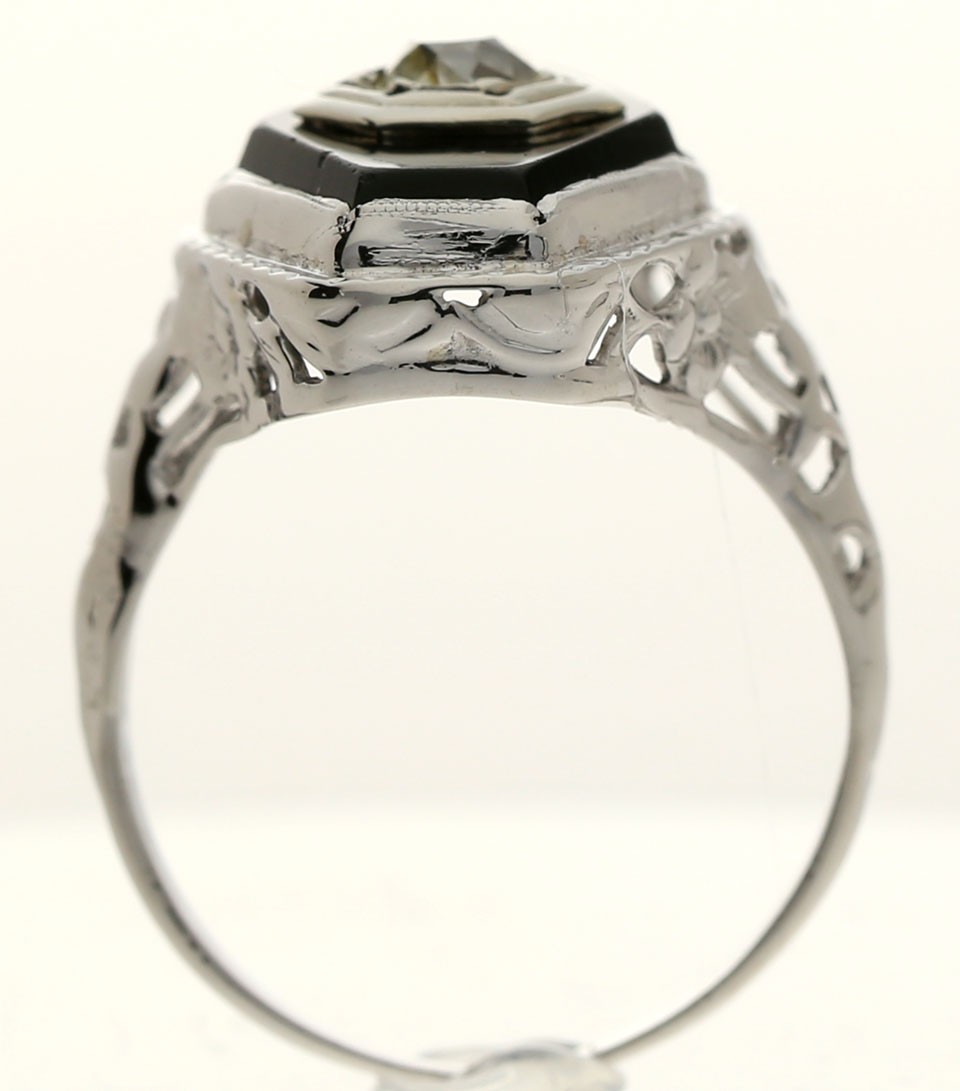 Antique Natural Diamond Onyx Filigree Ring .40CT 14K White Gold Size 7