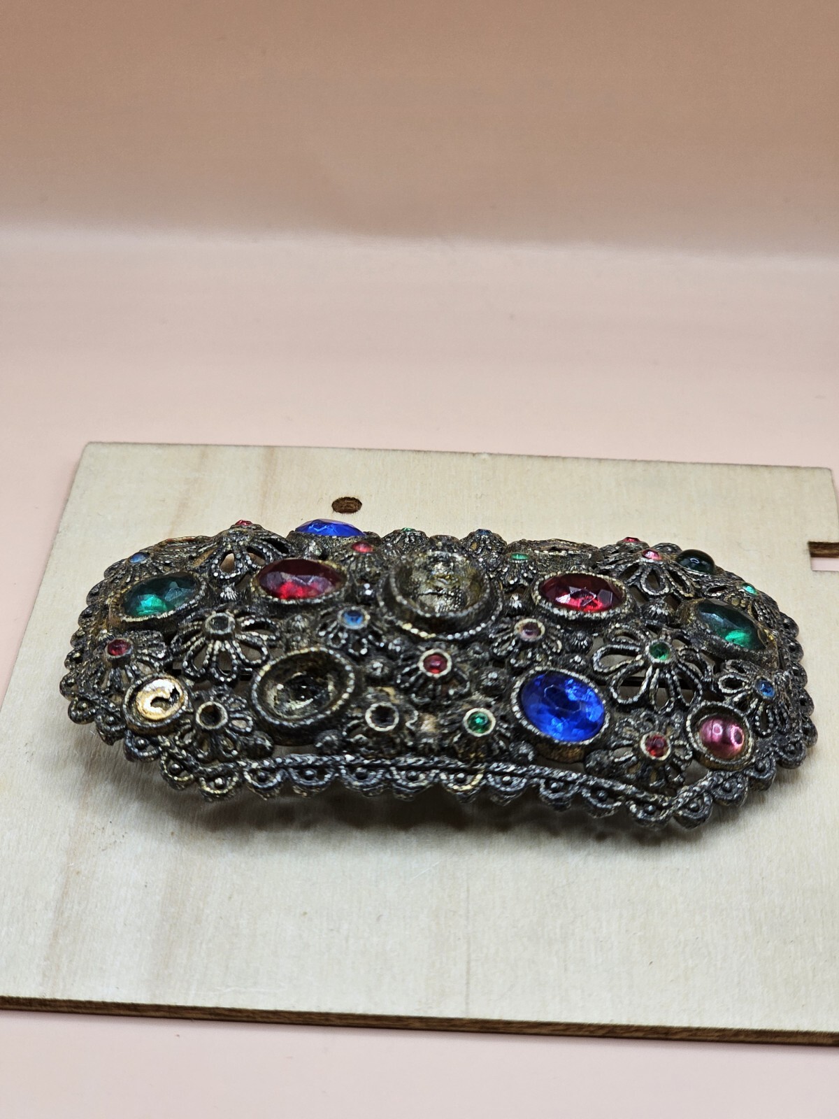 New England Glass Works Brooch Pin Floral Design Faceted Stones Vtg 1940s