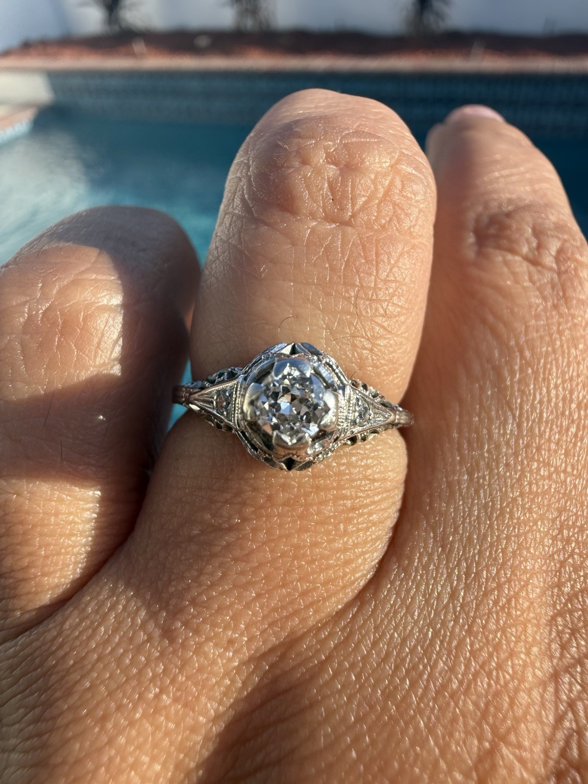 Art deco diamond ring 18k Old European Cut .25 Solitaire Wedding Engagement