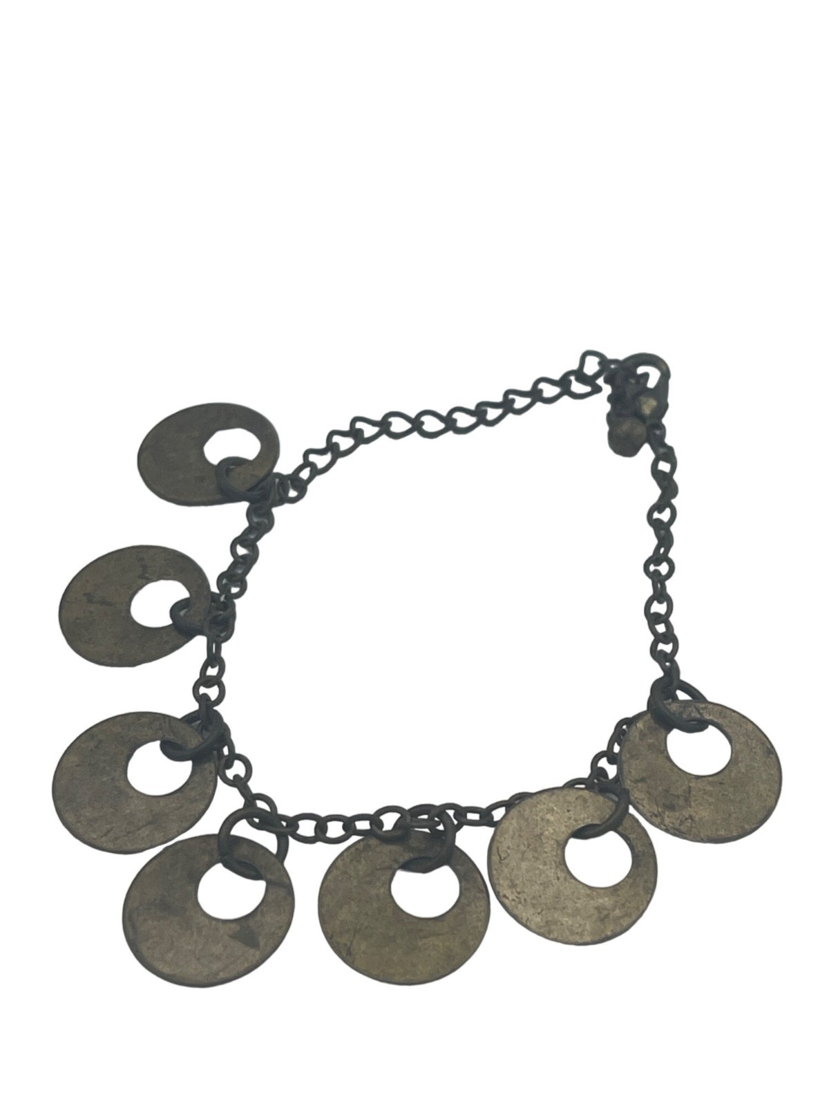 Vintage Brass Coin Link Chain Bracelet Pre-Owned Bohemian Jewelry Rustic Design