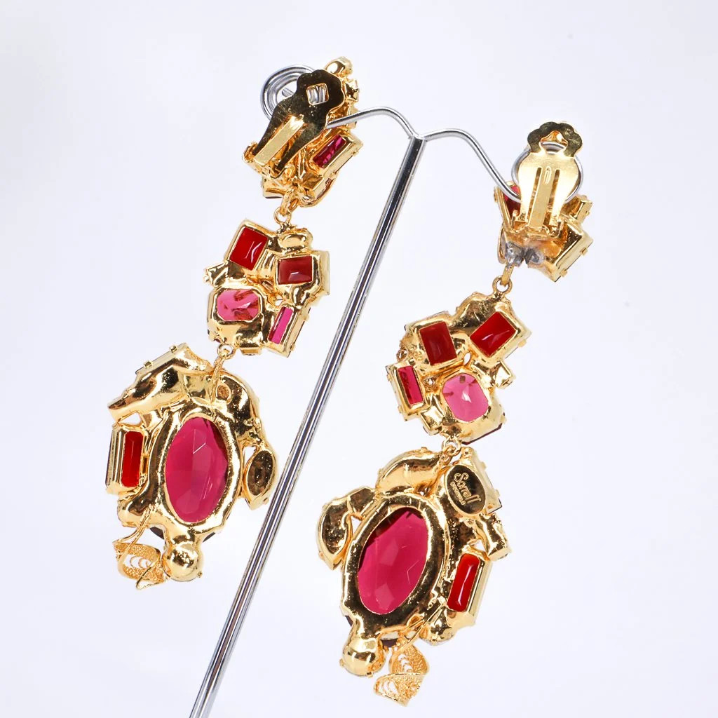 Sorrell Originals, Red, Fuchsia and Burgandy, Gold Clip-on Earrings