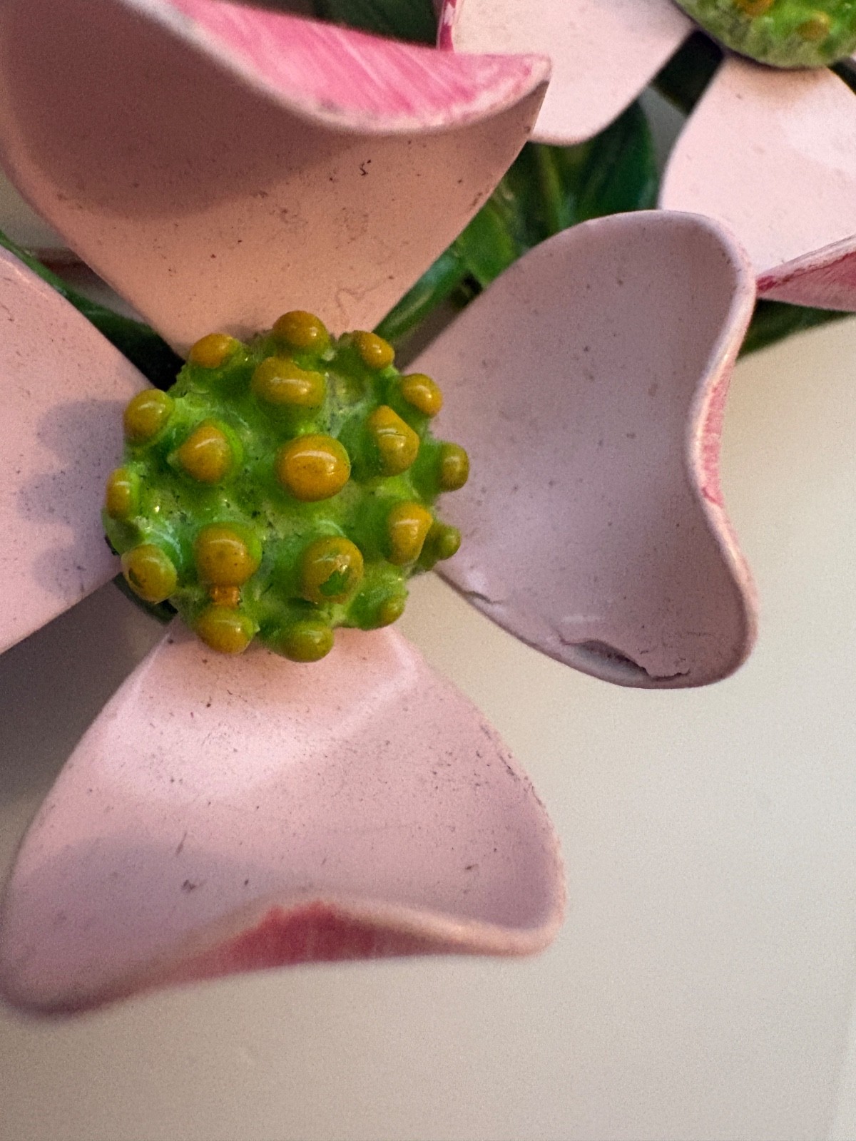 Vintage Pink and Green Enamel Dogwood Flower Brooch