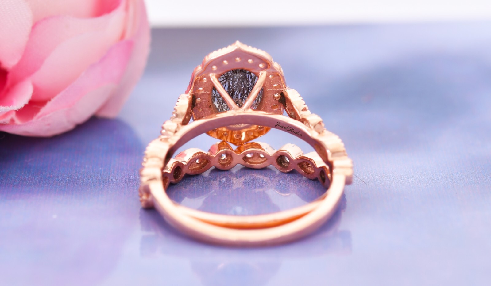 2PCS Black Rutile Ring Engagement band Ring Bridal Ring Black Diamond Ring Gifts