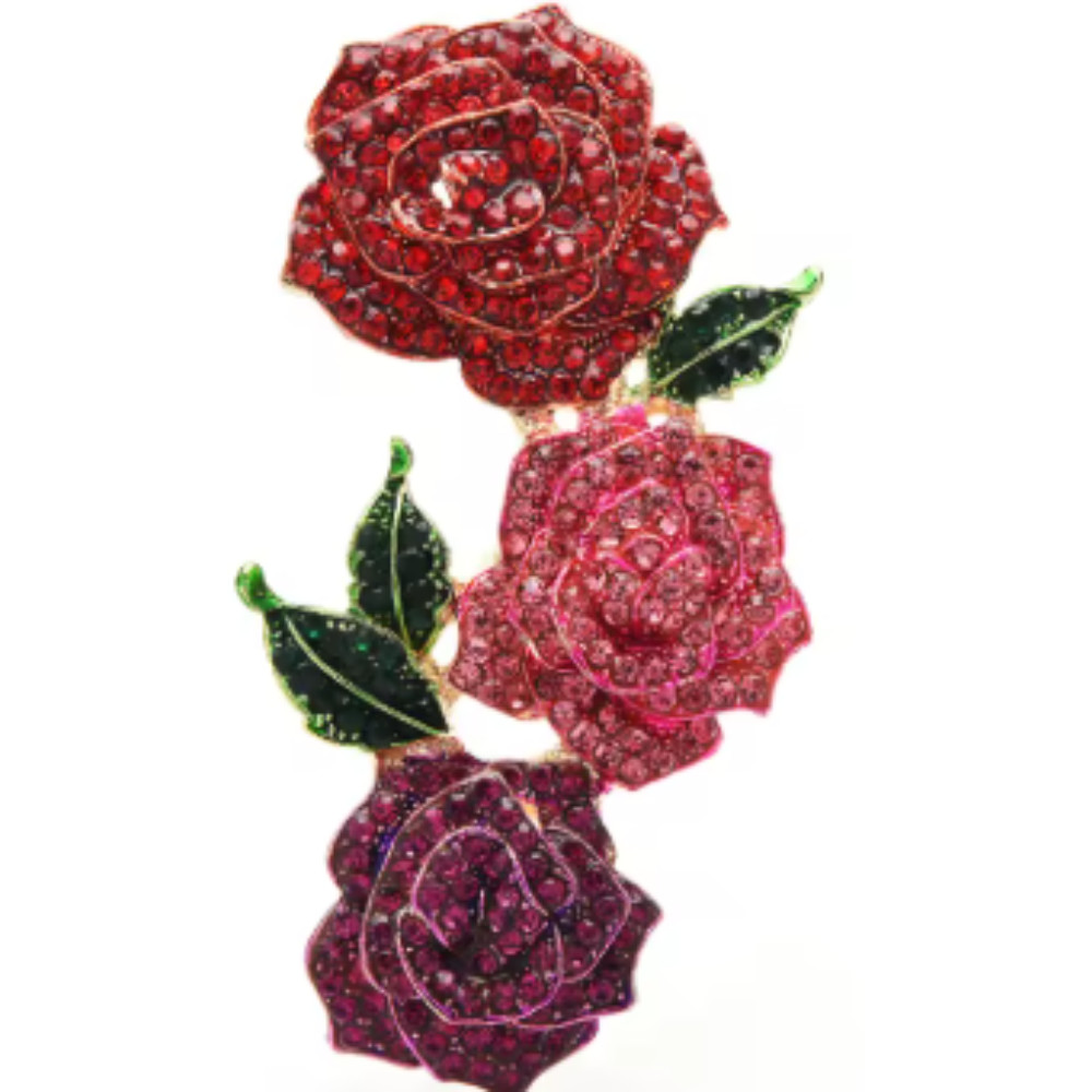 Rhinestone Valentine Brooches Red Love Heart Rose Flower Brooch Pin for Women US