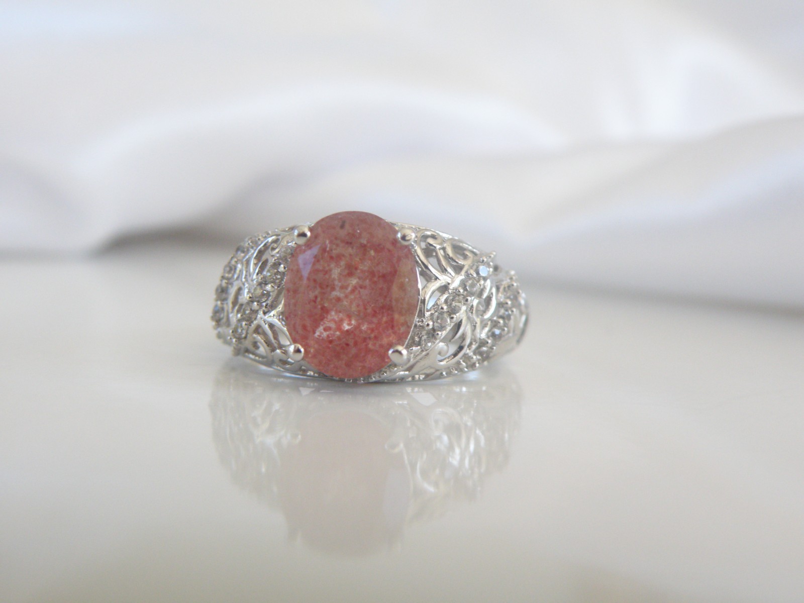 DJoy Sterling Silver 925 Pink Tanzanian Natronite Ring Size 7