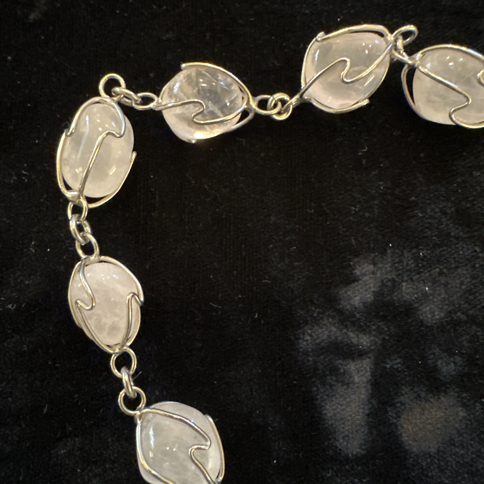 Long Statement Necklace 36” Wire Wrapped Oval Glass Beads Silver Tone Artisan