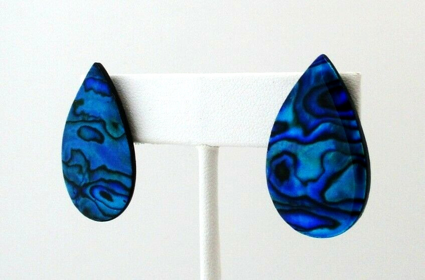 Vintage Abalone Shell Acrylic Post Earrings Blue Green Swirls Lovely 41-15