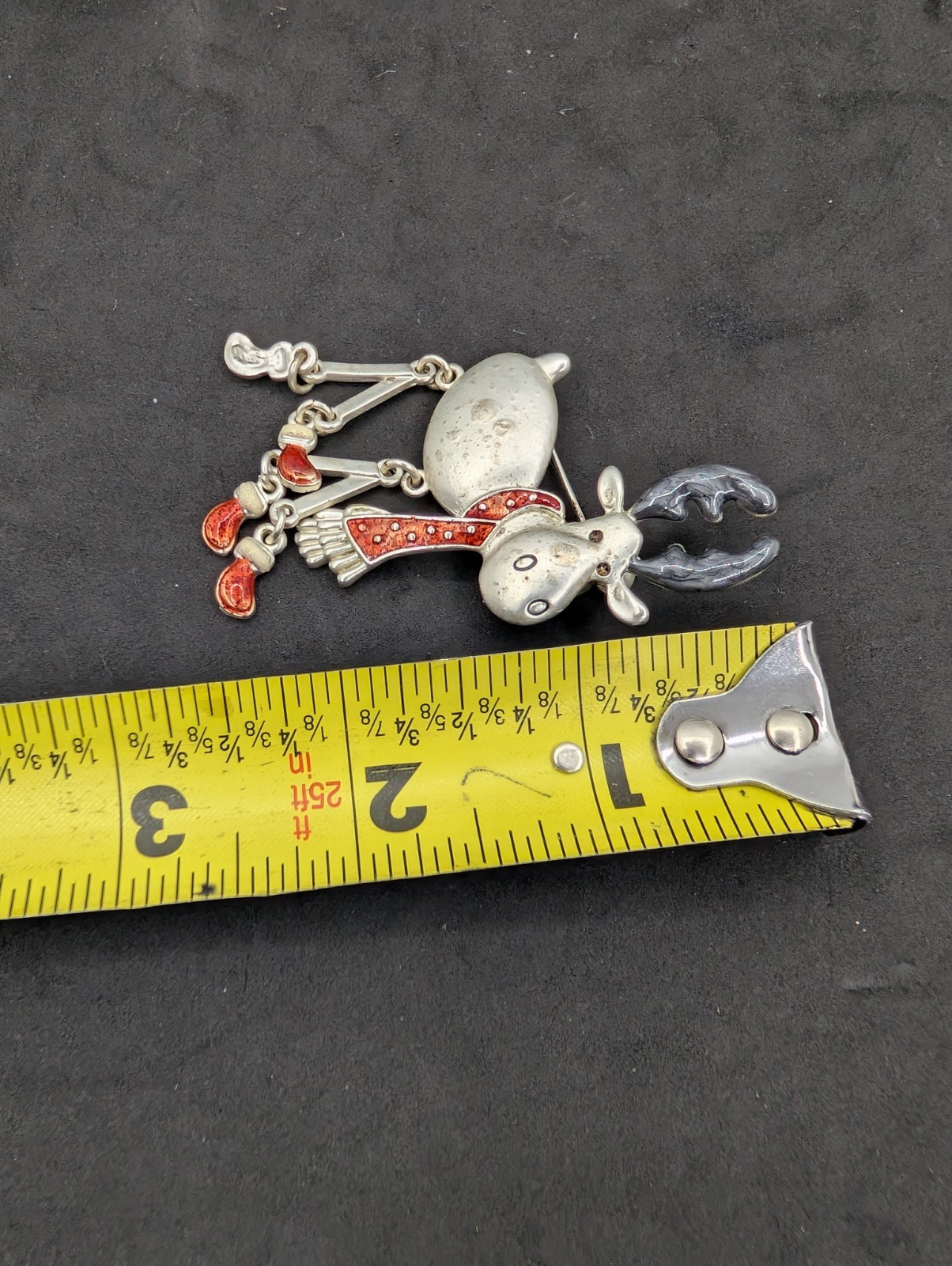 Vintage Reindeer Pin Brooch Leg Dangling Sparkling Enamel Christmas