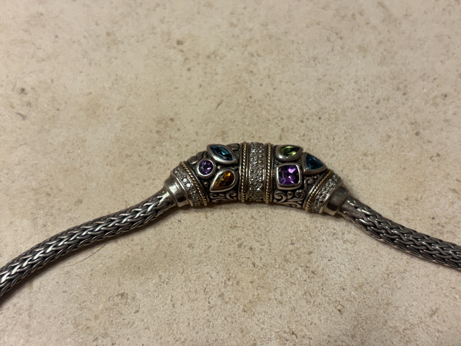 Effy BH Sterling Silver 18K Gold Multi Gemstone Necklace 925 Vintage 44g