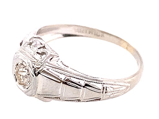 Art Deco Diamond Engagement Ring Mined .12ct Old European Cut 1930’s Antique