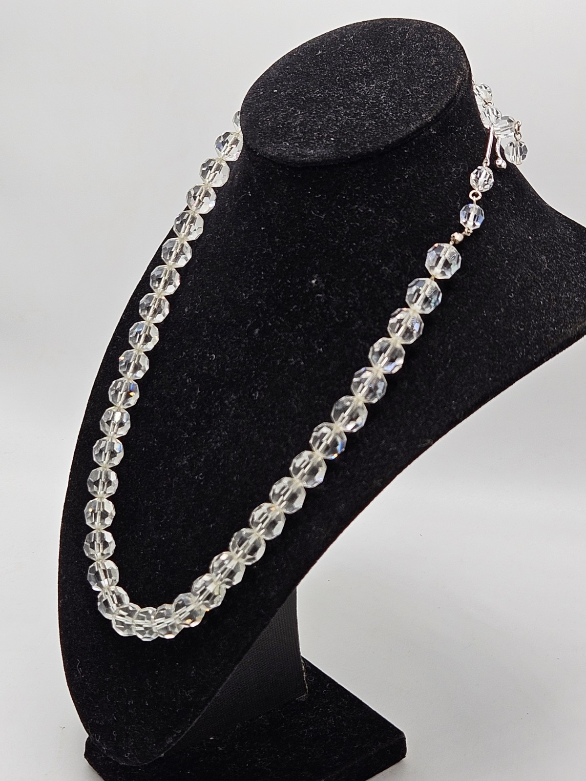 Vintage Faceted Rock Quartz Crystal Beaded Necklace, 16″ To 20″, Unsigned