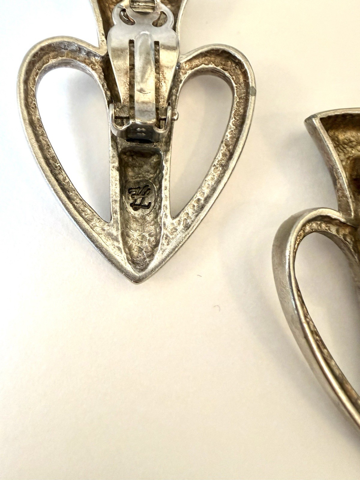 Vintage Karl Lagerfeld Logo Chunky Sivertone Clip On Statement Earrings