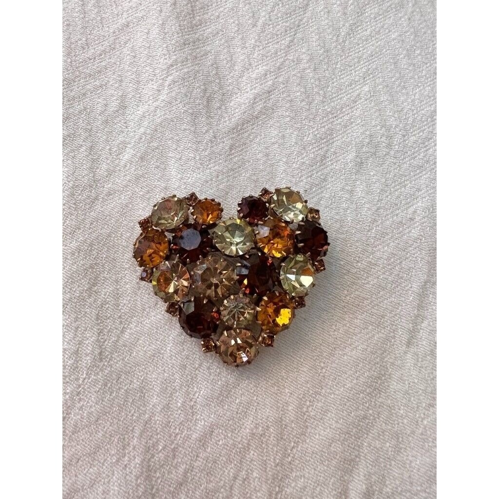 Vintage Austrian Crystal Pin Heart Shape Round Faceted Karu Arke Silver Toned
