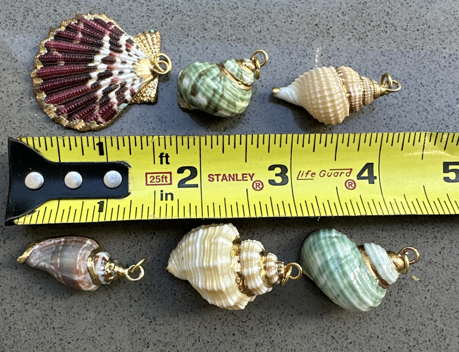 Vintage Lot Of 3 Necklaces (20” & 30”) And 6 Gold Tipped Real Seashell Pendants