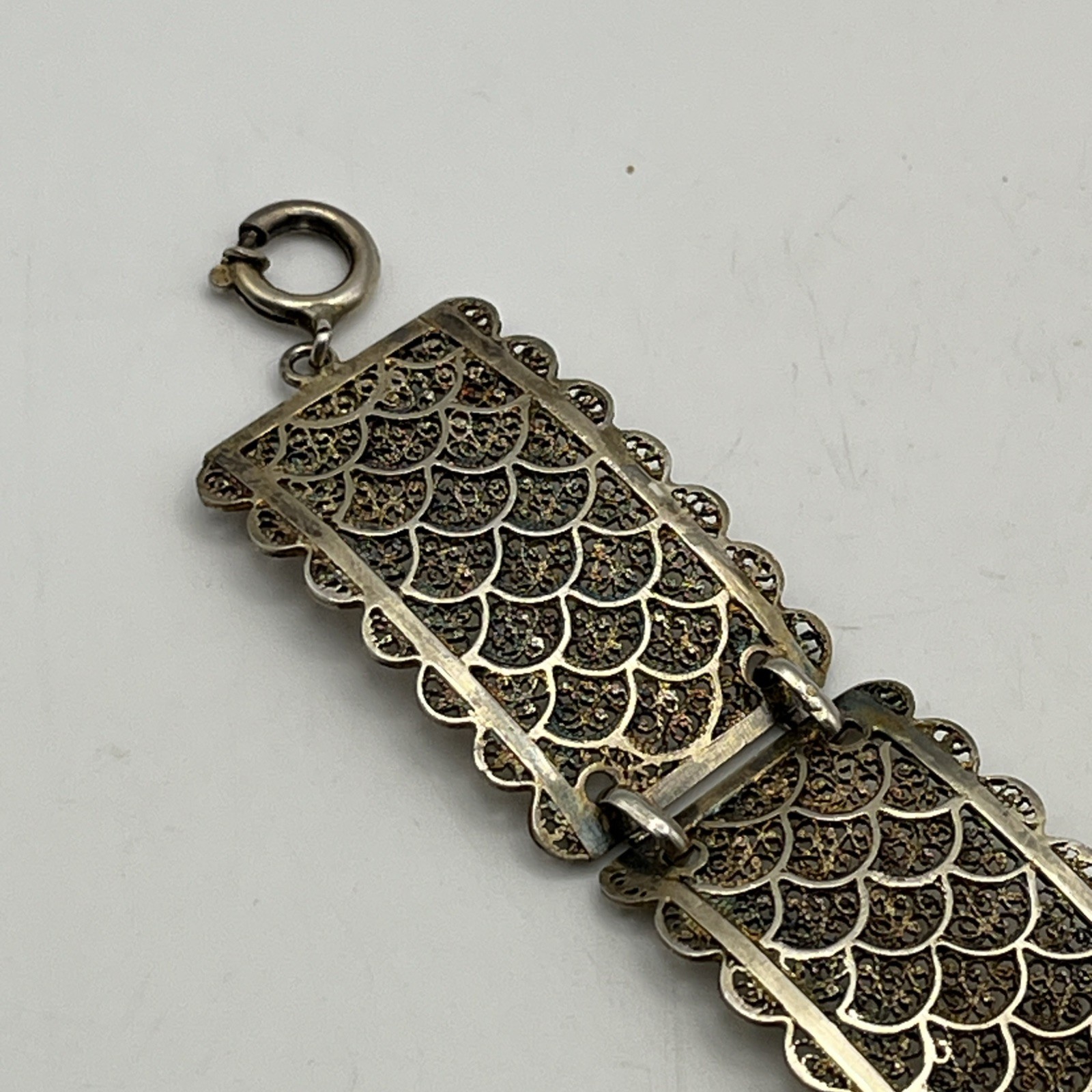 Vintage Sterling Silver Vermeil Filigree Panel Bracelet 19.2g Gold Wash 7″