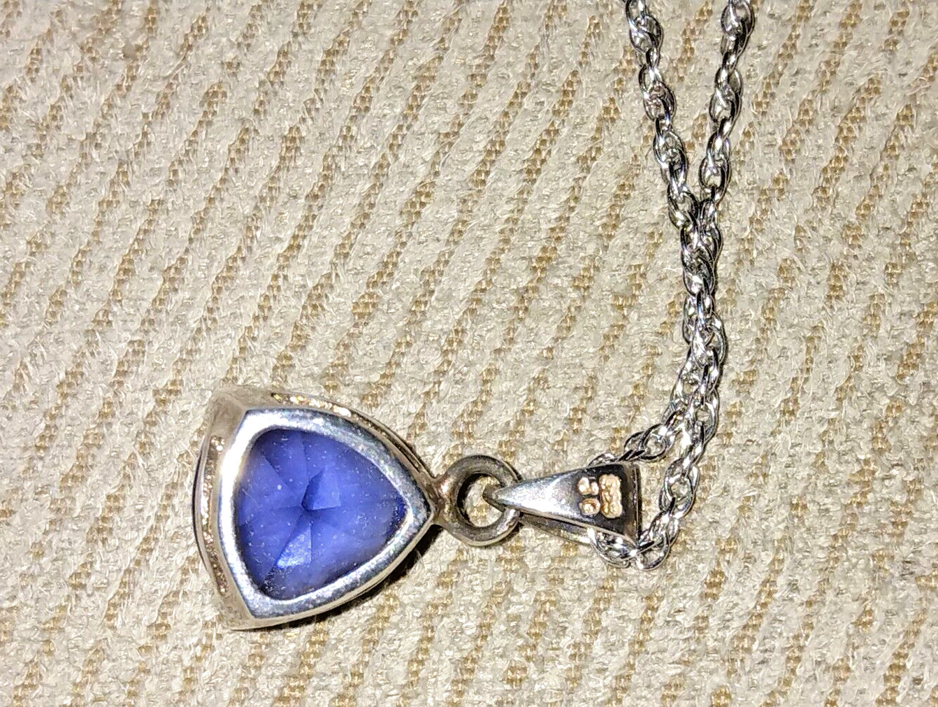 VINTAGE 60s JG JEWELRY STERLING SILVER SAPPHIRE PENDANT +ACO 925 CHAIN 80s 90s